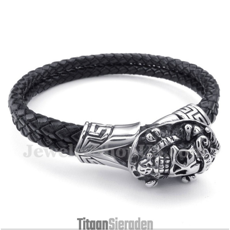Heren Titanium Leren Armband