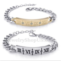 Titanium Romeinse Cijfers Diamanten Armband Voor Koppels (Één Paar)