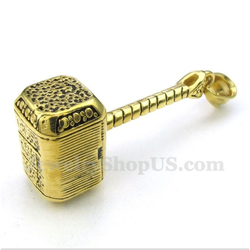 Heren Titanium Gouden Thor'S Hammer Hanger Met Gratis Ketting Heren Titanium Gouden Thor'S Hammer Hanger Met Gratis Ketting