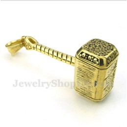 Heren Titanium Gouden Thor'S Hammer Hanger Met Gratis Ketting