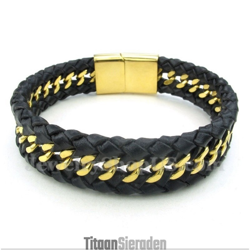 Heren Titanium Leren Armband Heren Titanium Leren Armband