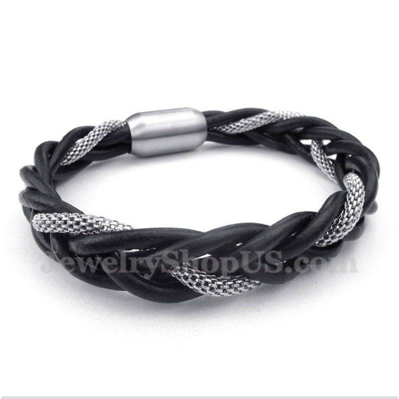 Heren Titanium Leren Armband Heren Titanium Leren Armband