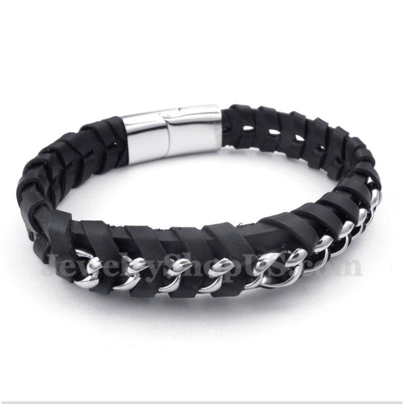 Heren Titanium Leren Armband