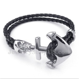 Heren Anchor Leren Titanium Armband