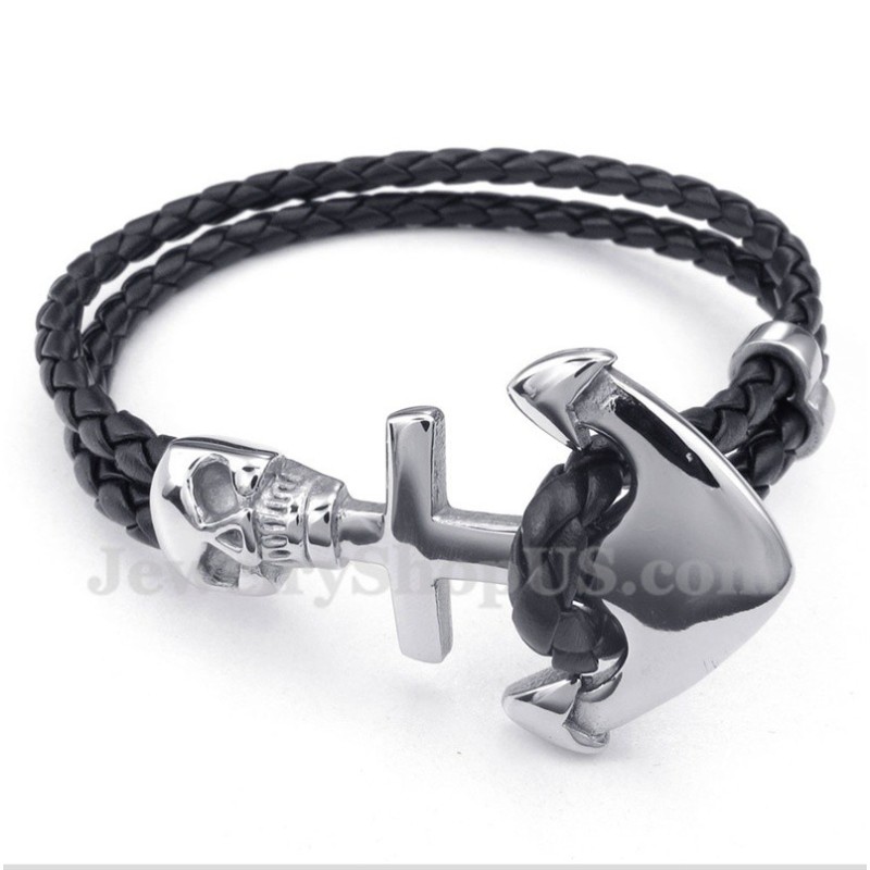 Heren Anchor Leren Titanium Armband Heren Anchor Leren Titanium Armband