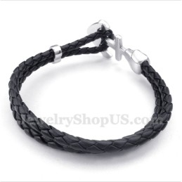 Heren Anchor Leren Titanium Armband