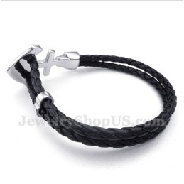 Heren Anchor Leren Titanium Armband