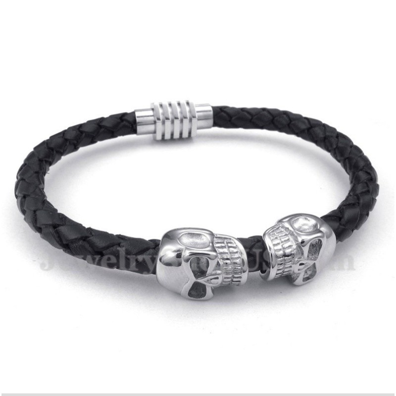 Heren Schedel Leren Titanium Armband Heren Schedel Leren Titanium Armband