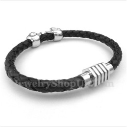 Heren Schedel Leren Titanium Armband