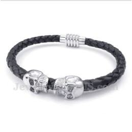 Heren Schedel Leren Titanium Armband