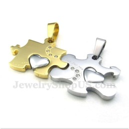 Titanium Gouden Puzzelhanger Voor Koppels Met Gratis Ketting (Één Paar)