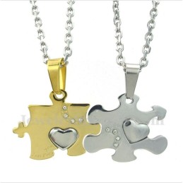 Titanium Gouden Puzzelhanger Voor Koppels Met Gratis Ketting (Één Paar)