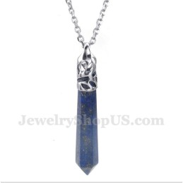 Heren Lapis Lazuli Hexagon Prism Hanger Met Gratis Ketting