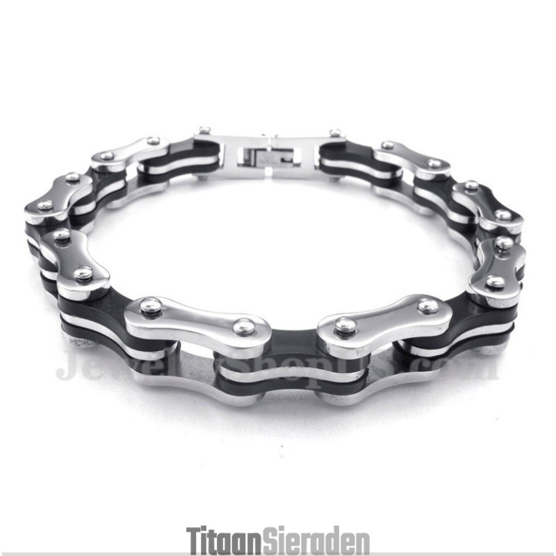 Heren Titanium Fietsketting Rubberen Armband Heren Titanium Fietsketting Rubberen Armband
