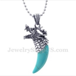 Heren Titanium Turquoise Wolfskophoornhanger Met Gratis Ketting