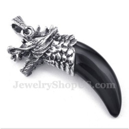 Heren Titanium Zwarte Onyx Wolfkophoorns Hanger Met Gratis Ketting