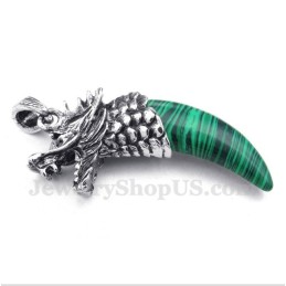 Heren Titanium Malachiet Wolfkophoorns Hanger Met Gratis Ketting