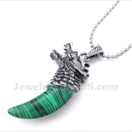Heren Titanium Malachiet Wolfkophoorns Hanger Met Gratis Ketting
