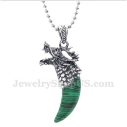 Heren Titanium Malachiet Wolfkophoorns Hanger Met Gratis Ketting