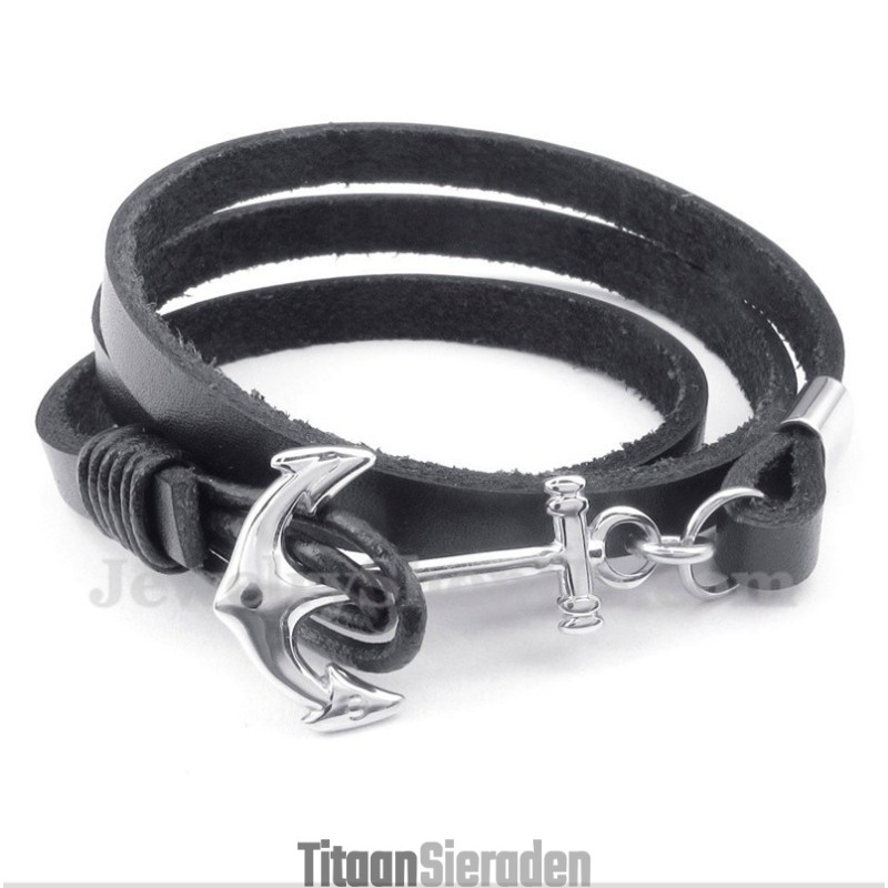 Heren Titanium Leren Armband Heren Titanium Leren Armband