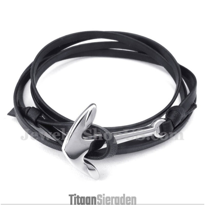 Heren Titanium Leren Armband Heren Titanium Leren Armband