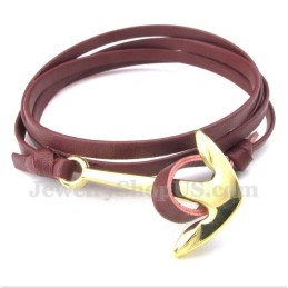 Heren Leren Anker Titanium Armband