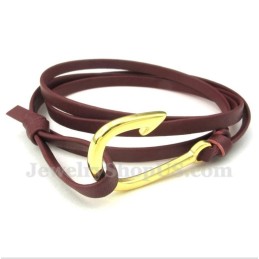 Heren Leren Haakjes Titanium Armband