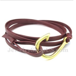 Heren Leren Haakjes Titanium Armband