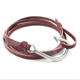 Heren Leren Haakjes Titanium Armband