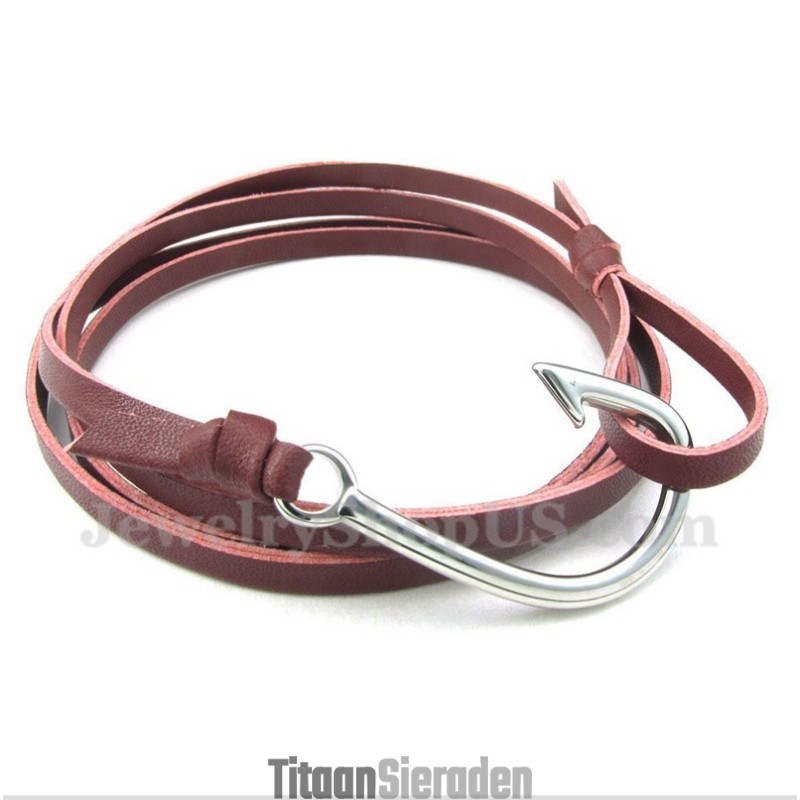 Heren Leren Haakjes Titanium Armband Heren Leren Haakjes Titanium Armband
