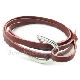 Heren Leren Haakjes Titanium Armband