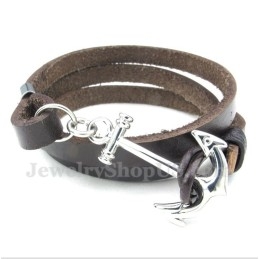 Heren Titanium Leren Ankerarmband