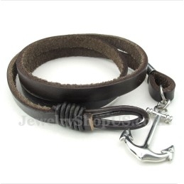Heren Titanium Leren Ankerarmband