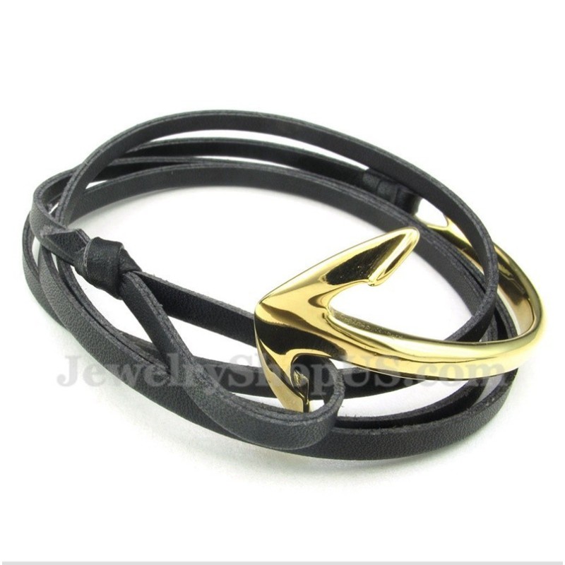 Heren Titanium Leren Ankerarmband Heren Titanium Leren Ankerarmband