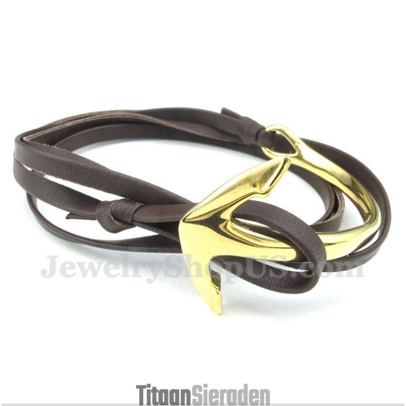 Heren Titanium Leren Ankerarmband