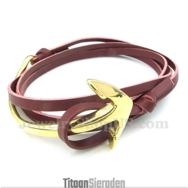 Heren Titanium Leren Ankerarmband Heren Titanium Leren Ankerarmband