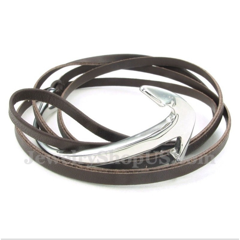 Heren Titanium Leren Ankerarmband