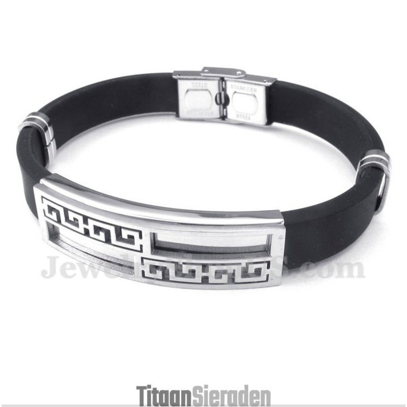 Herenarmband Van Titaniumrubber Met Grieks Meanderpatroon Herenarmband Van Titaniumrubber Met Grieks Meanderpatroon