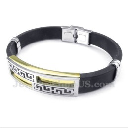 Herenarmband Van Titaniumrubber Met Gouden Griekse Meanderpatroon