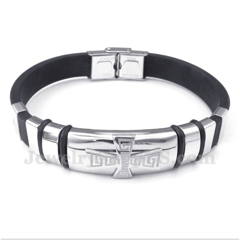 Herenarmband Van Titaniumrubber Met Grieks Meanderpatroon Herenarmband Van Titaniumrubber Met Grieks Meanderpatroon