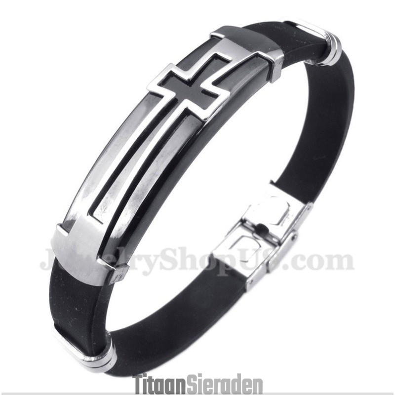Heren Titanium Rubberen Kruisarmband Heren Titanium Rubberen Kruisarmband