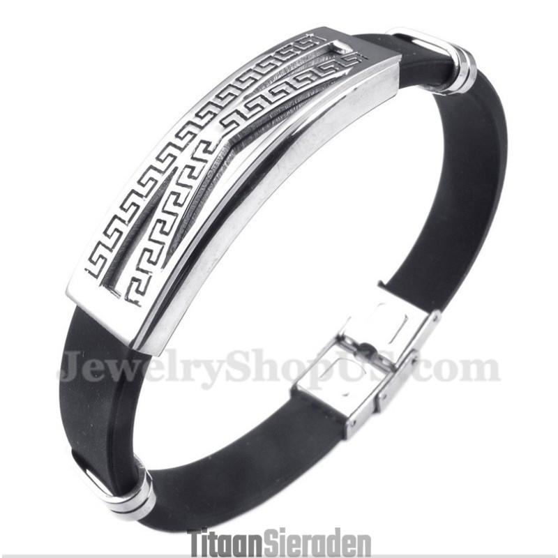 Herenarmband Van Titaniumrubber Met Grieks Meanderpatroon