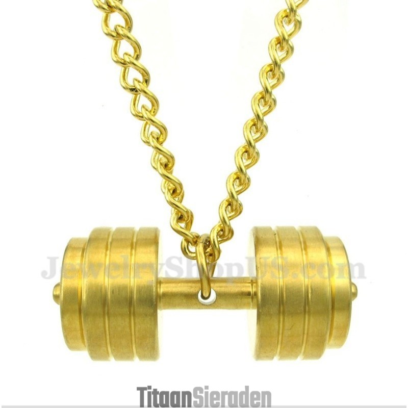 Gouden Titanium Halterhanger Voor Heren Met Gratis Ketting
