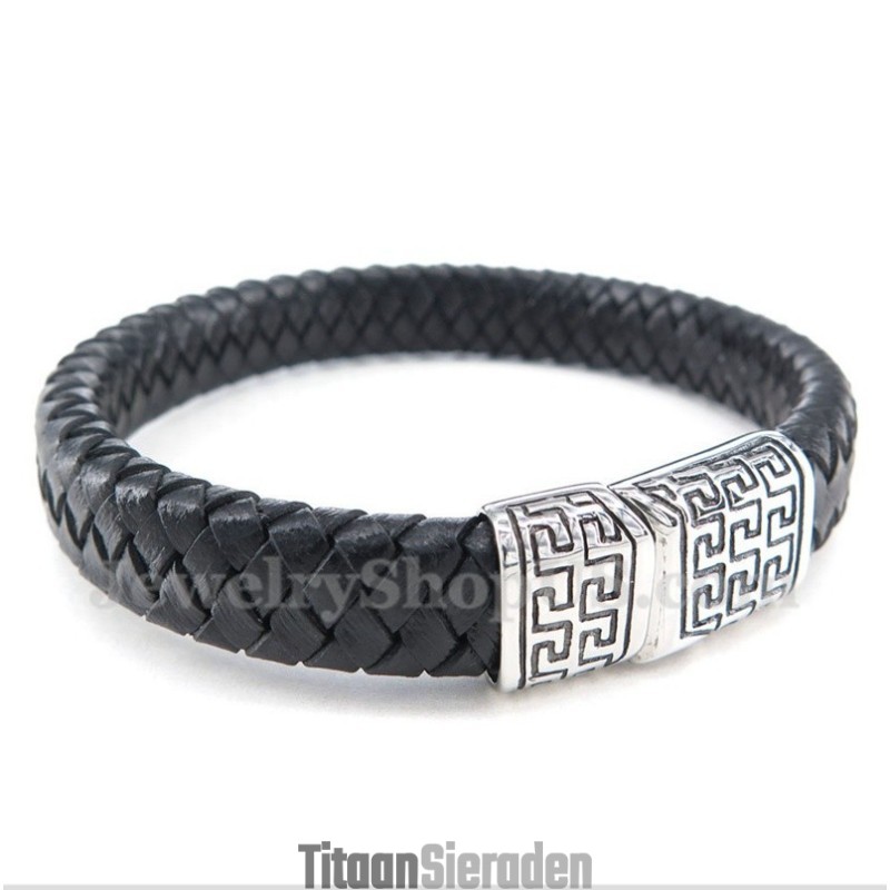 Heren Titanium Leren Armband Heren Titanium Leren Armband