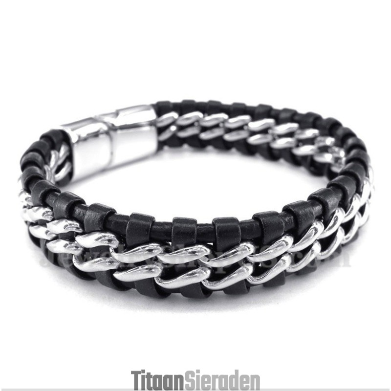 Heren Titanium Leren Armband Heren Titanium Leren Armband