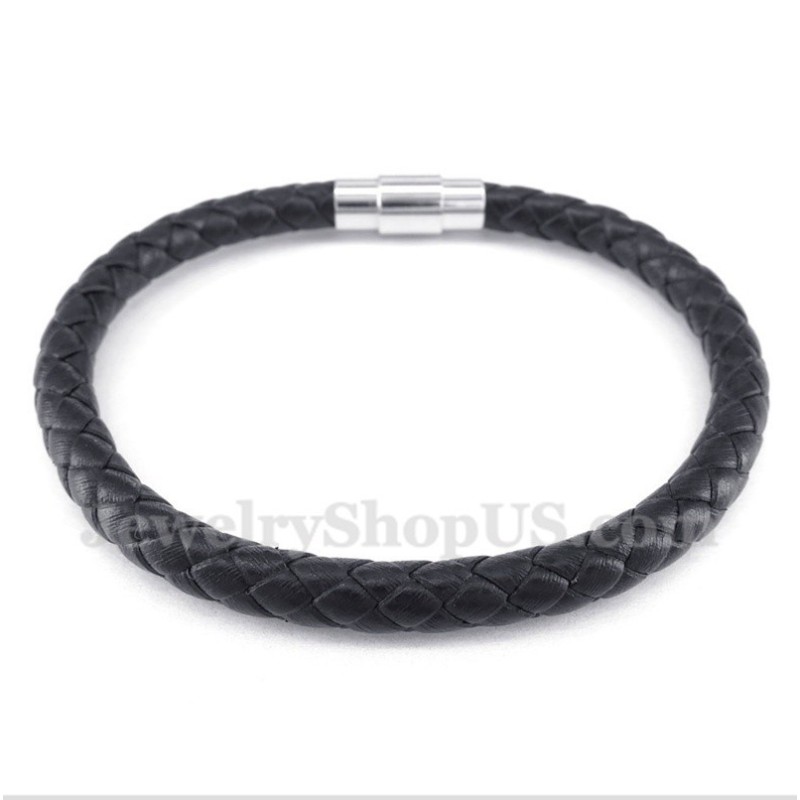 Zwarte Leren Herenarmband