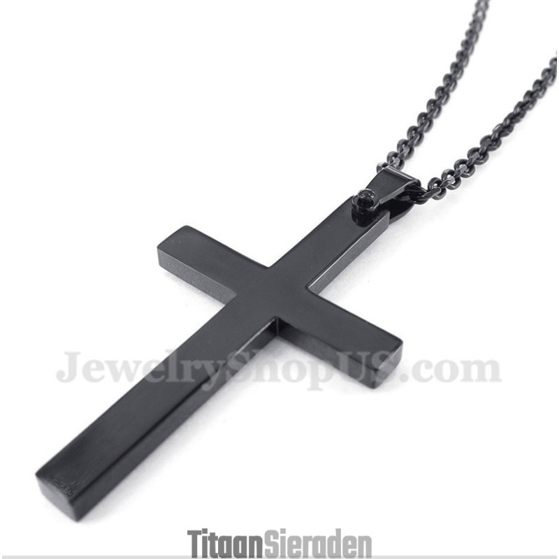 Titanium Zwarte Kruishanger Voor Heren Met Gratis Ketting Titanium Zwarte Kruishanger Voor Heren Met Gratis Ketting