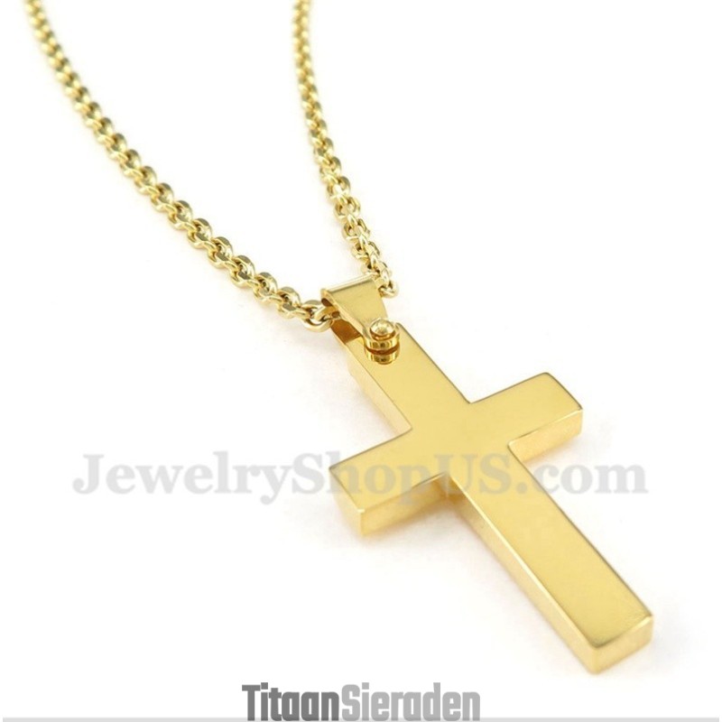 Titanium Gouden Kruishanger Voor Heren Met Gratis Ketting