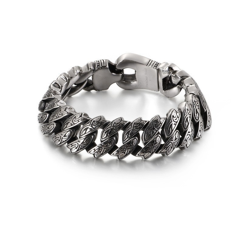 Coole Persoonlijkheid Retro Bloemen Titanium Armband Voor Mannen