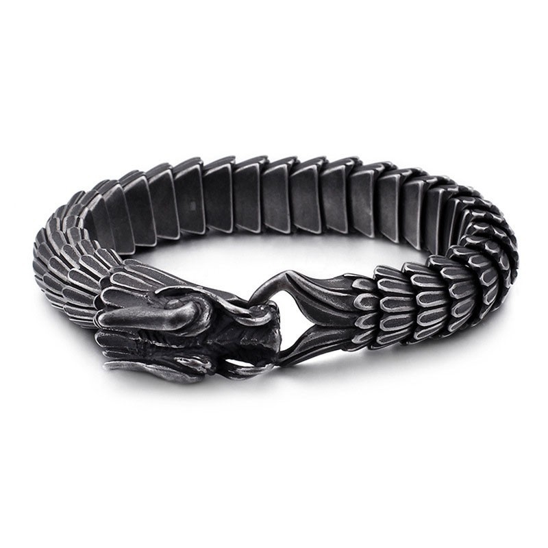 Vintage Heren Titanium Armband Met Drakenschubpatroon Vintage Heren Titanium Armband Met Drakenschubpatroon